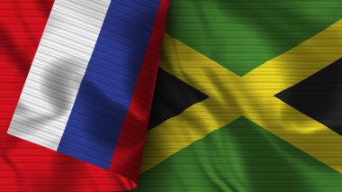 Jamaika ve Rusya Gerçekçi Bayrak Kumaşı Dokusu 3D Görüntü