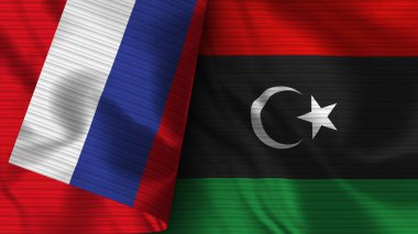 Libya ve Rusya Gerçekçi Bayrak Kumaşı Dokusu 3B Görüntü