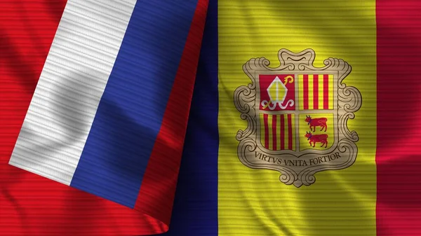 Andorra Rusia Tela Bandera Realista Textura Ilustración —  Fotos de Stock