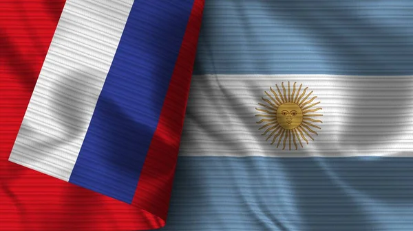 Argentína Oroszország Realisztikus Zászló Szövet Textúra Illusztráció — Stock Fotó