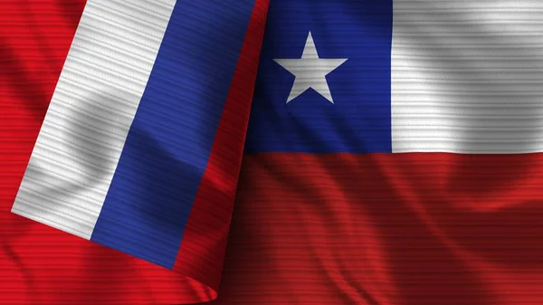 Chile Rusia Tela Bandera Realista Textura Ilustración — Foto de Stock