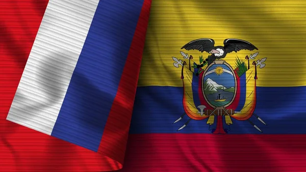 Ecuador Russia Realist Flag Fabric Texture Illustration — стокове фото