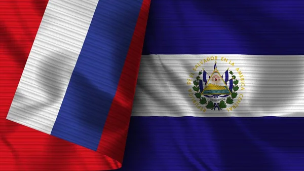Σαλβαδόρ Και Ρωσία Ρεαλιστική Σημαία Ύφασμα Εικονογράφηση — Φωτογραφία Αρχείου