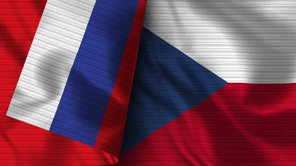 Tschechische Republik Und Russland Realistische Flagge Textur Illustration — Stockfoto