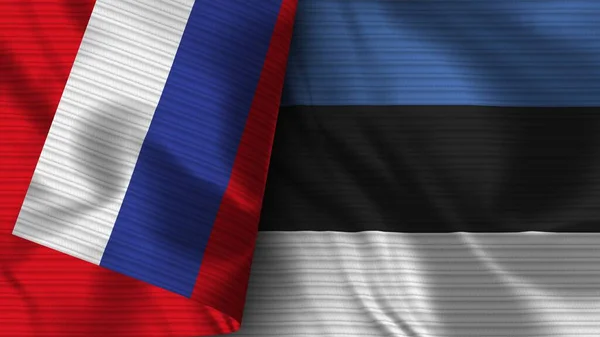 Estland Rusland Realistische Vlag Stof Textuur Illustratie — Stockfoto