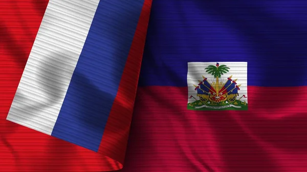 Haití Rusia Tela Bandera Realista Textura Ilustración — Foto de Stock