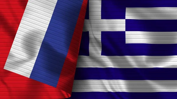 Grecia Rusia Tela Bandera Realista Textura Ilustración —  Fotos de Stock