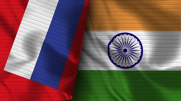 India Rusland Realistische Vlag Stof Textuur Illustratie — Stockfoto