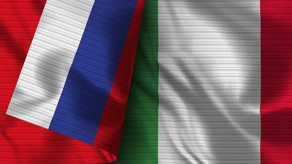 Italia Russia Bandiera Realistica Tessuto Texture Illustrazione — Foto Stock