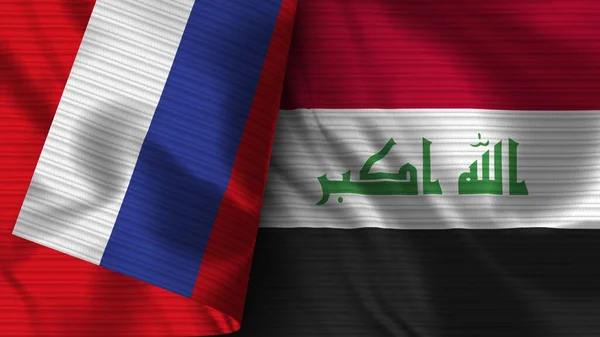 Iraq Russia Realistico Bandiera Tessuto Texture Illustrazione — Foto Stock