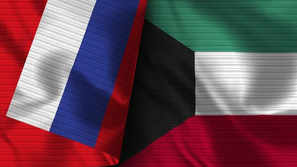 Kuwait Russia Realistic Flag Fabric Texture Illustration — 스톡 사진