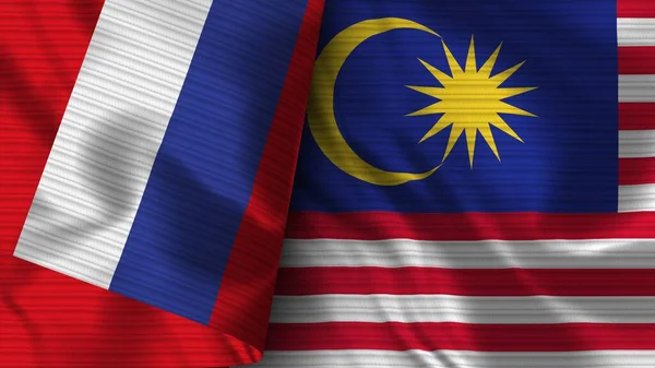 马来西亚和俄罗斯两国现实国旗面料3D图解 — 图库照片