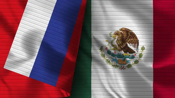 Mexiko Rusko Realistické Vlajky Textilní Textura Ilustrace — Stock fotografie