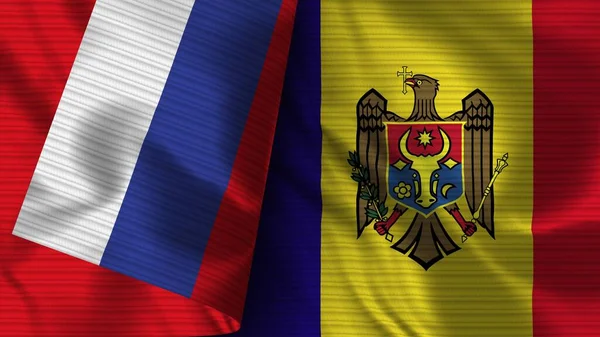 Moldavsko Rusko Realistické Vlajky Textilní Textura Ilustrace — Stock fotografie