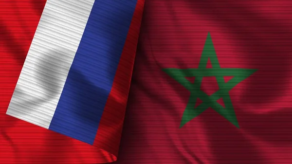 Marokko Und Russland Realistische Flagge Stoff Textur Illustration — Stockfoto