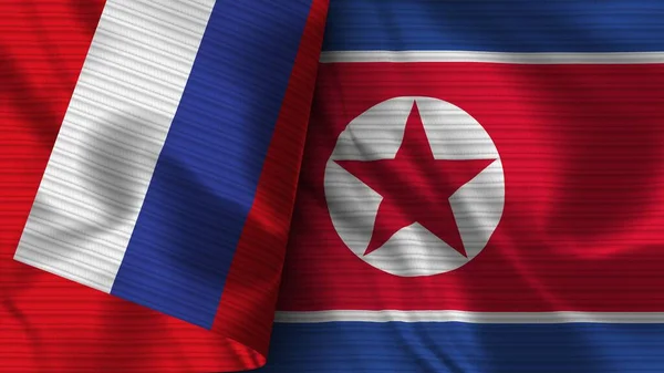 Βόρεια Κορέα Και Ρωσία Ρεαλιστική Σημαία Ύφασμα Εικονογράφηση — Φωτογραφία Αρχείου