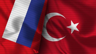 Türkiye ve Rusya Gerçekçi Bayrak Kumaşı Dokusu 3D Görüntü