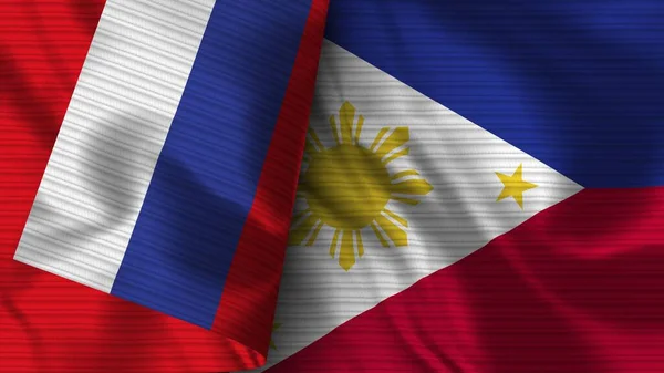 菲律宾和俄罗斯的实际国旗面料3D插图 — 图库照片