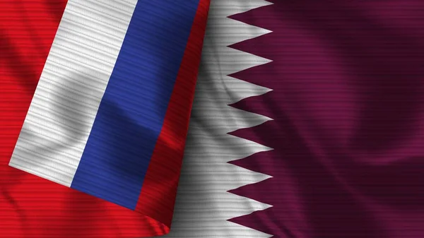 Katar Und Russland Realistische Flaggen Textur Illustration — Stockfoto