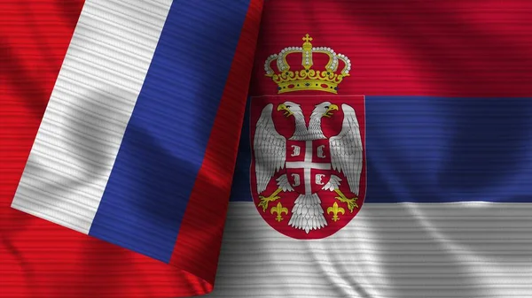 Serbia Russia Realistic Flag Fabric Texture Illustration — Stock Photo, Image