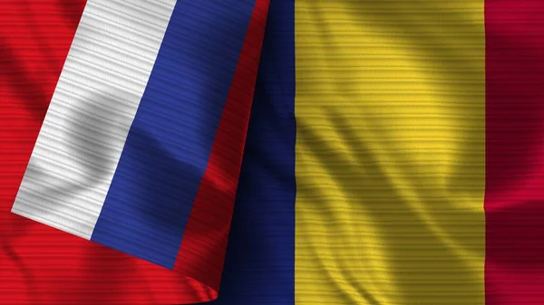 Rumania Rusia Tela Bandera Realista Textura Ilustración —  Fotos de Stock