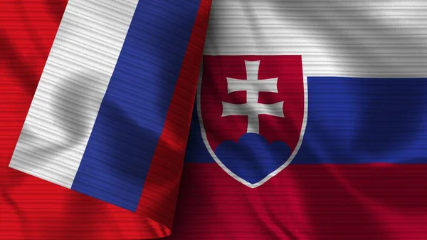 Slovakia Russia Realistic Flag Fabric Texture Illustration — Stock Photo, Image