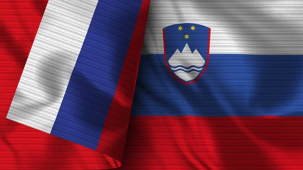 Slovenië Rusland Realistische Vlag Stof Textuur Illustratie — Stockfoto