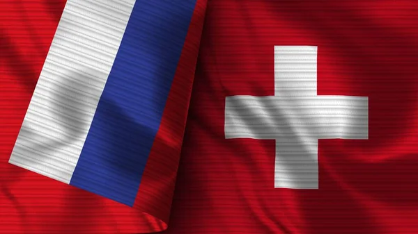 Švýcarsko Rusko Realistické Vlajky Textilní Textura Ilustrace — Stock fotografie