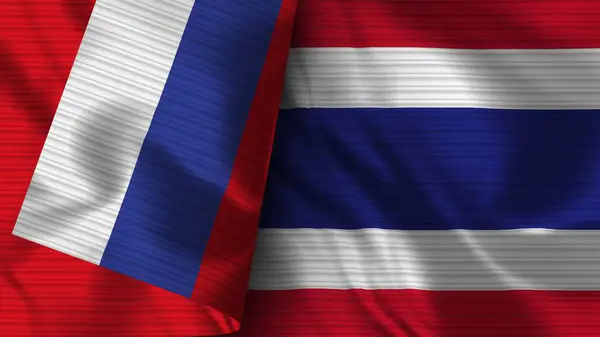 Thailand Rusland Realistische Vlag Stof Textuur Illustratie — Stockfoto