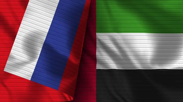 United Arap Emirates Russia Realist Flag Fabric Texture Illustration — стокове фото