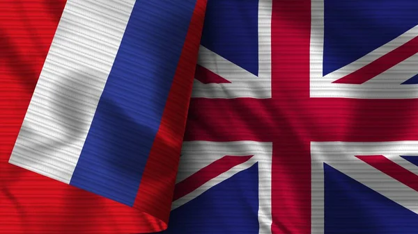 Великобритания Россия Реалистичный Флаг Ткань Текстуры Иллюстрация — стоковое фото