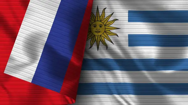 Uruguay Und Russland Realistische Flagge Stoff Textur Illustration — Stockfoto