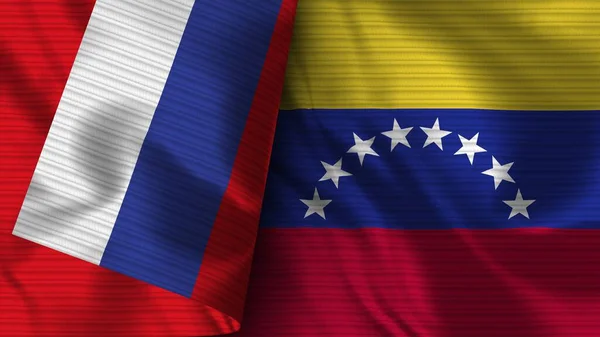 Venezuela Rusko Realistické Vlajky Textilní Textura Ilustrace — Stock fotografie