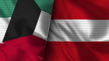 Avusturya ve Kuveyt Gerçekçi Bayrak Kumaşı Dokusu 3B Görüntü
