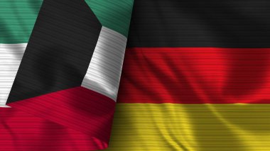 Almanya ve Kuveyt Gerçekçi Bayrak Kumaşı Dokusu 3B Görüntü