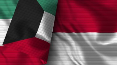 Endonezya ve Kuveyt Gerçekçi Bayrak Kumaşı Dokusu 3B Görüntü