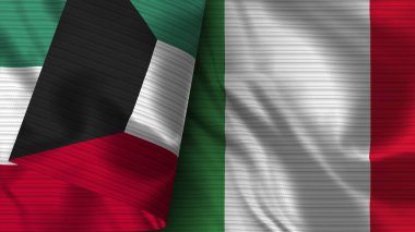 İtalya ve Kuveyt Gerçekçi Bayrak Kumaşı Dokusu 3B Görüntü