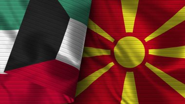 Makedonya ve Kuveyt Gerçekçi Bayrak Kumaşı Dokusu 3B Görüntü