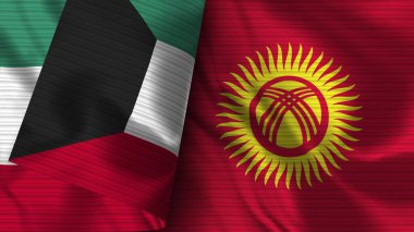 Kırgızistan ve Kuveyt Gerçekçi Bayrak Kumaşı Dokusu 3B Görüntü