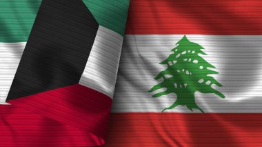 Lübnan ve Kuveyt Gerçekçi Bayrak Kumaşı Dokusu 3B Görüntü