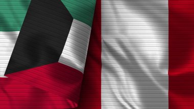 Peru ve Kuveyt Gerçekçi Bayrak Kumaşı Dokusu 3B Görüntü