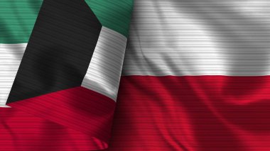 Polonya ve Kuveyt Gerçekçi Bayrak Kumaşı Dokusu 3B Görüntü