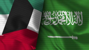 Suudi Arabistan ve Kuveyt Gerçekçi Bayrak Kumaşı Dokusu 3B Görüntü