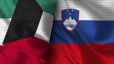 Slovenya ve Kuveyt Gerçekçi Bayrak Kumaşı Dokusu 3B Görüntü