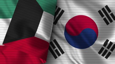 Güney Kore ve Kuveyt Gerçekçi Bayrak Kumaşı Dokusu 3D Görüntü