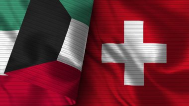 İsviçre ve Kuveyt Gerçekçi Bayrak Kumaşı Dokusu 3B Görüntü