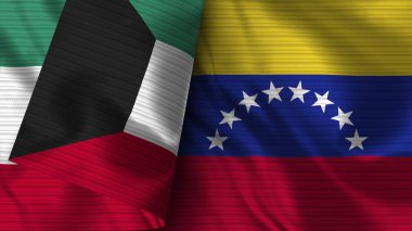 Venezuela ve Kuveyt Gerçekçi Bayrak Kumaşı Dokusu 3B Görüntü