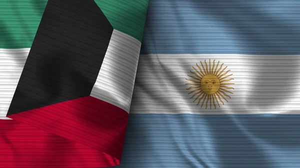 Argentina Kuwait Tela Bandera Realista Textura Ilustración —  Fotos de Stock