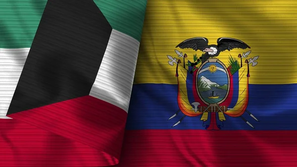 Ecuador Kuwait Tela Bandera Realista Textura Ilustración — Foto de Stock