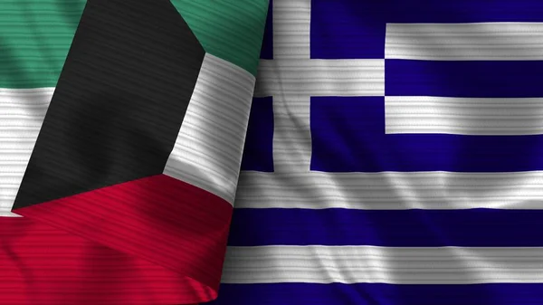 Griekenland Koeweit Realistische Vlag Fabric Texture Illustratie — Stockfoto